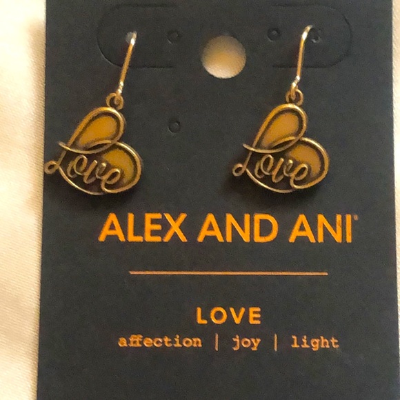 Alex And Ani Gold Tone Love Script Heart Drop Earrings NWT - Picture 6 of 9